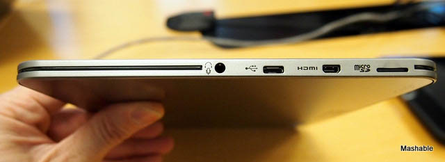 Toshiba Excite side with ports. Image source: Mashable