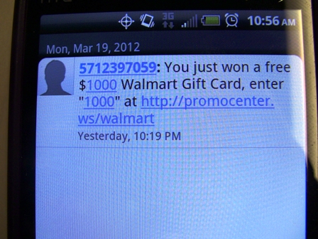 Walmart text scam photo