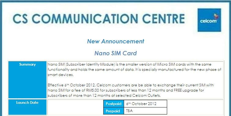 Celcom nano-SIM. Image credit: iHelpBoard